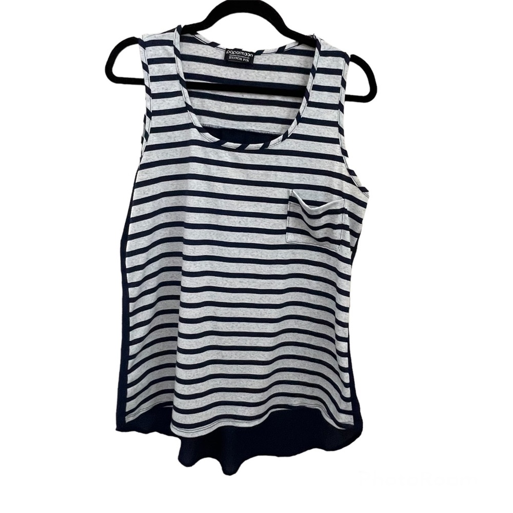 Papermoon Navy and Gray Striped Tank - L
